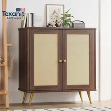 Rattan Buffet Cabinet with Storage, Sideboard Buffet Cabinet with Rattan Decor D