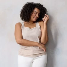 LC Lauren Conrad Womens Tank Top Tan Square Neck Scalloped Edge Knit Size 2X NWT