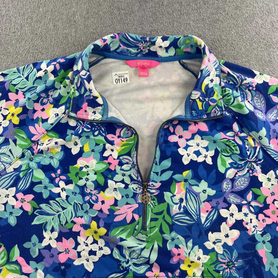 Sudadera Lilly Pulitzer Mujer XXL Azul Floral Patrón Popover Cuarto Cremallera Foto 3 de 4