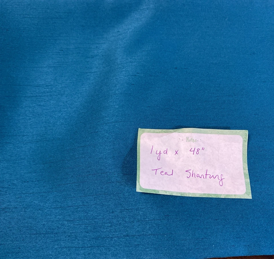 Tela de seda verde azulado Shantung 48" x 1 yarda Foto 2 de 4
