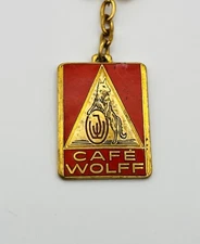 PORTE CLÉ - CAFÉ WOLFF - Métal Emaillé, LOUP ! Vintage Keychain 1960s 