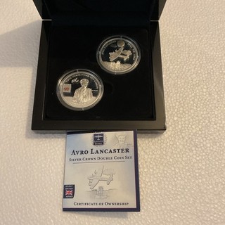 Juego de monedas Avro Lancaster 2014 de doble corona a prueba de plata .925 en caja con certificado de autenticidad
