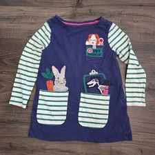 Mini Boden 4-5Y Blue Vet Long Sleeve Striped Dress, Girls With Pockets