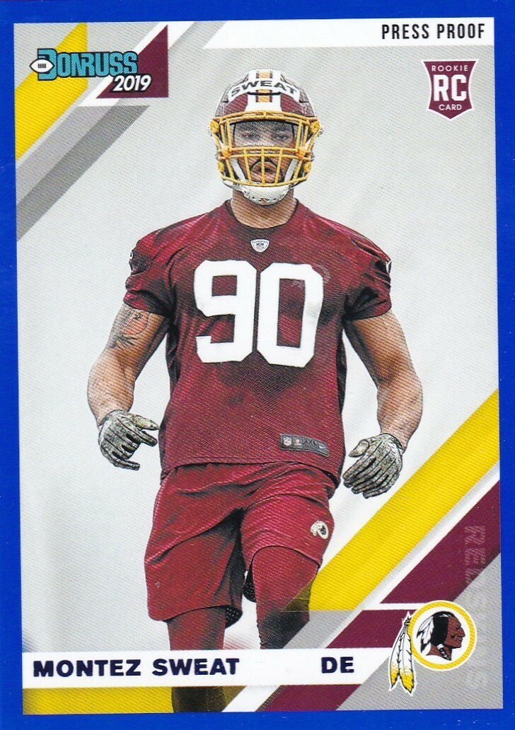 MONTEZ SWEAT 2019 DONRUSS BLUE PRESS PROOF PARALLEL RC #260 REDSKINS
