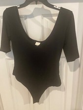 H M Black Ribbed Short Sleeve Bodysuit Size Medium
