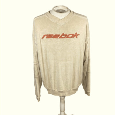 Vintage 80 s 90 s Reebok Terry Cloth Beige With Orange Mens Sweatshirt Size XXL
