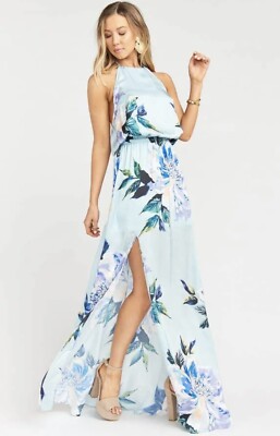 Show Me Your Mumu Heather Halter Maxi Side Slit Dress Floral Blue Women's  XXS | eBay