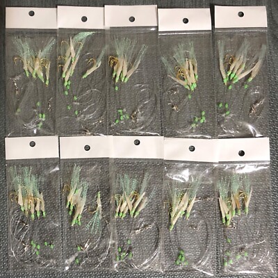 10pks Size 1/0 Fishing Sabiki Fish Skin Bait rigs Glow head bead Lure Saltwater