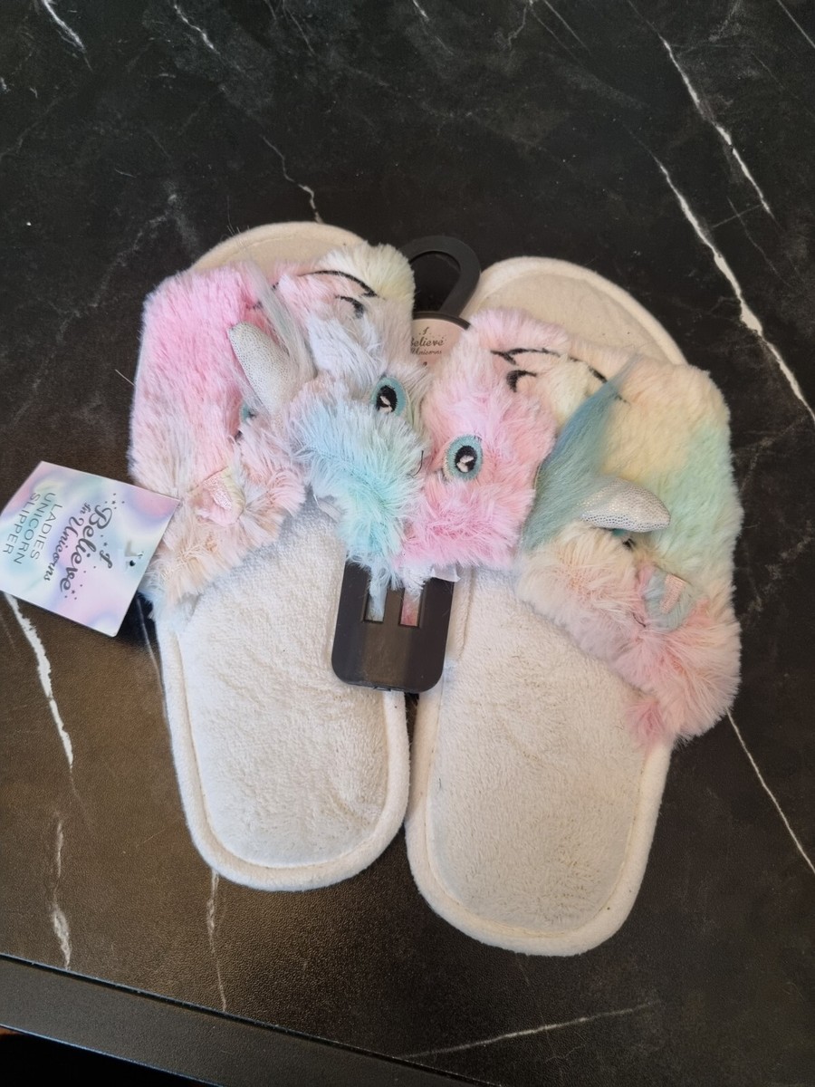 Ladies Rainbow Unicorn Slip on Mules/Slippers Size 3-4