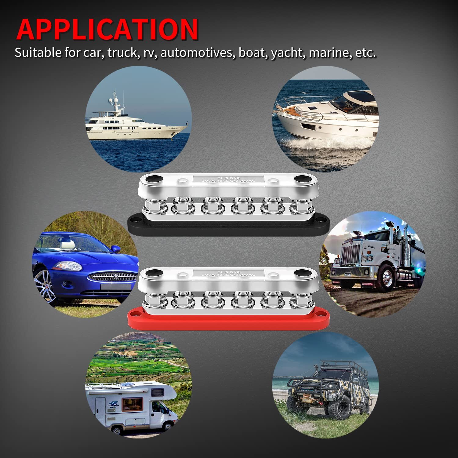 DaierTek 300A Bus Bar 12V Marine Power Distribution Block with 300A-M10