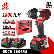 1800Nm Cordless Impact Wrench Torque 1/2" Brushless Impact Gun With 2 Batteries