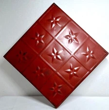 Vintage 12" x 12" Square Tin Wall Hanging with Red Embossed Stars