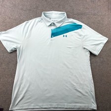 Under Armour Polo Shirt Men 2XL Blue Logo Short Sleeve Tennis Golf Play Off 