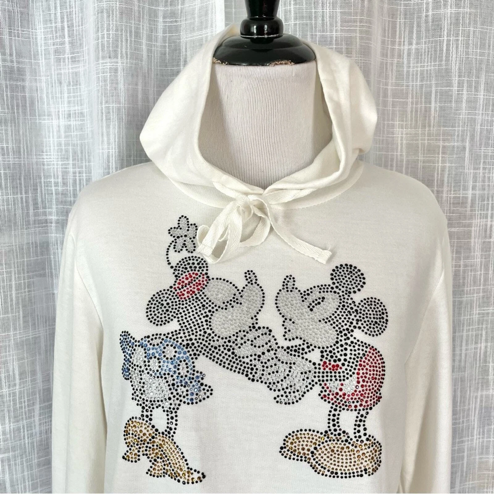 OFF WHITE Felpa con cappuccio Parchi Disney strass Topolino Minnie S maglione panna