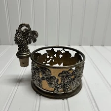Vintage Godinger Silver Plated Grape Vine Wine Bottle Holder & Cork Stopper