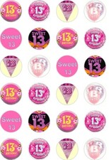 24 x PRECUT 13TH BIRTHDAY PINK/13 YEAR OLD RICE/WAFER PAPER CUP CAKE TOPPERS
