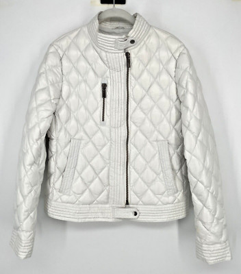 ADD quilted puffer down jacket US size 10 women's off white moto style full zip