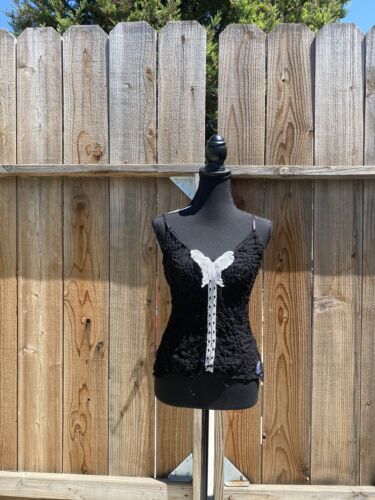 gang young black lace butterfly lingerie top size 