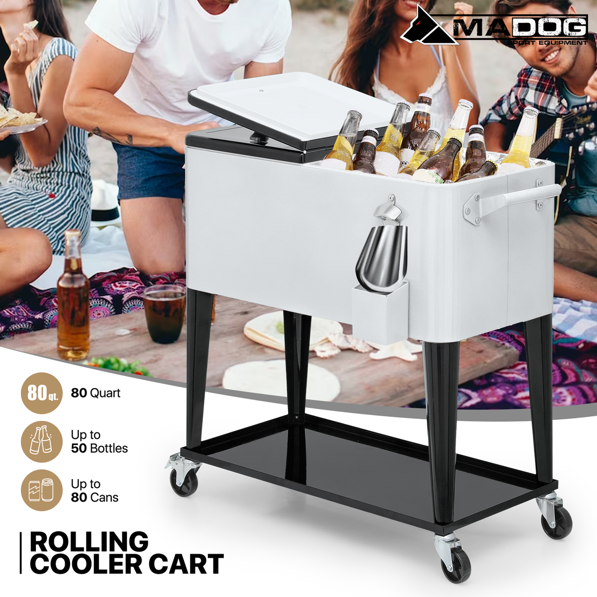 80 Qt Rolling Cooler Cart Patio Party Bar Ice Chest Drink Beverage