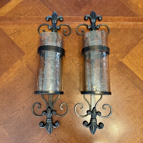 Wrought Iron Candle Holders Hurricane Lamps Sconce Set Of 2 Burned Spot