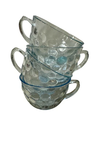 Set Of 4 Anchor  Hocking  BLUE BUBBLE DEPRESSION Teacups, ☕️CUPS ONLY No Saucers