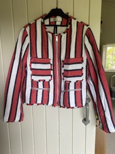 Zara Trafaluc Fantasy Red, White & Grey Striped Jacket Women’s L
