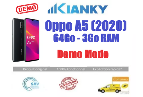 OPPO A5 (2020) 64Go 3Go Noir - Téléphone Démo, écran 6.5", Débloqué, Grade B