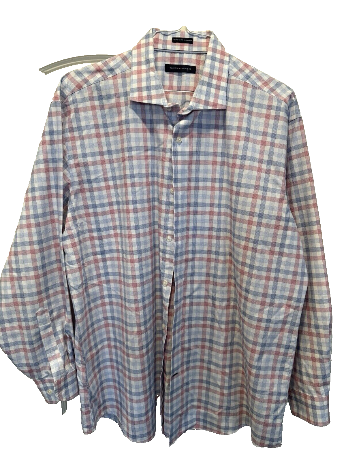 Tommy Hilfiger Regular Fit XL Dress Shirt in Red Blue White Check Pattern-image