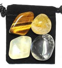 LUCKY DUCK Tumbled Crystal Healing Set = 4 Stones + Pouch + Description Card