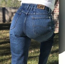 Vintage Lee High Rise Tapered Leg Mom Jeans Size 16 Long Made in USA Cotton