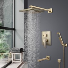 Antique Brass Shower Faucet Set Square Rain Head Handheld Spray Wall Mounted Tap
