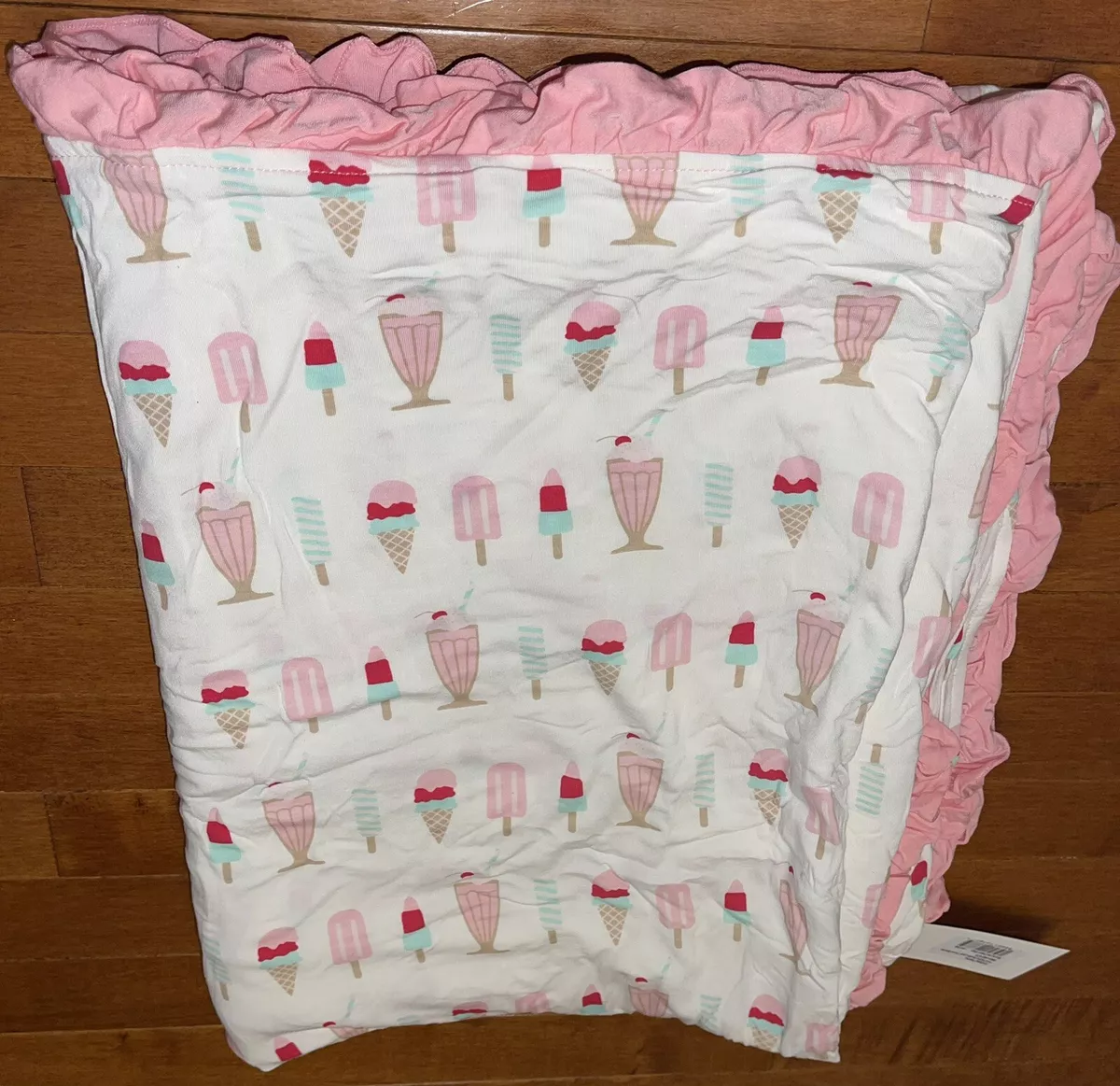 Kickee Pants Bamboo Natural Ice Cream Shop Ruffle Double Layer Throw Blanket New