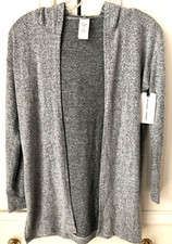 Melrose and Market Cozy Open Front Hooded Cardigan Sweater Grey Heather Size L