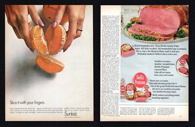 1967 Sunkist Navel Orange Golden Sunshine / Swifts Premium Hostess Ham Print Ad 