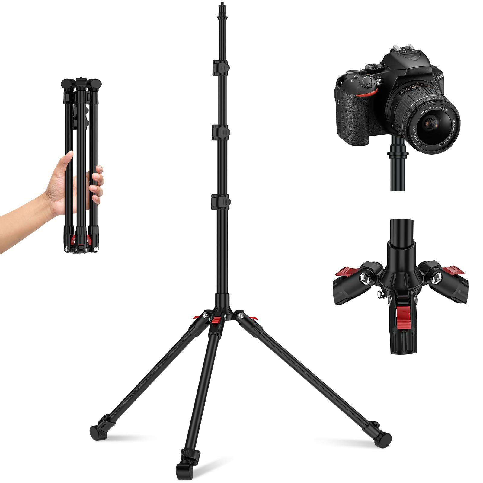 Extendable Light Stand Photography, 6.6ft/2m Light Tripod Stand for Travel, 1...