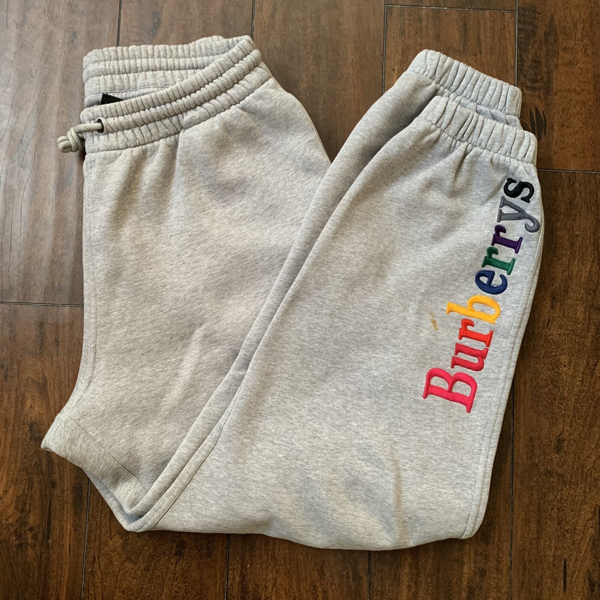 Burberry Rainbow Embroidered Logo Cotton Sweatpants Gray Burberry Rainbow Embroidered Logo Cotton Sweatpants Gray