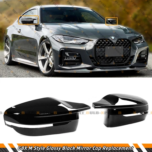 GLOSS BLACK G8X M STYLE SIDE MIRROR COVERS REPLACEMENT FOR 18-22 BMW G15 G20 G22
