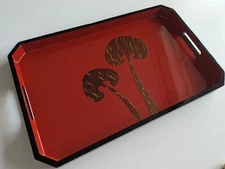 Authentic Japanese Urushi Lacquer Wooden Rectangular Tray, Japan Made Craft Art