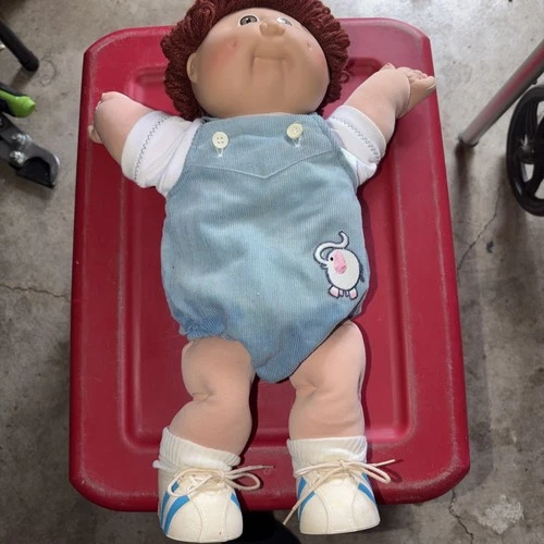 Vintage Cabbage Patch Doll Brown Hair Eye Coleco Elephant Overalls Vintage OAA