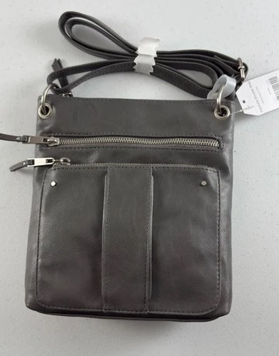 NEW Time and Tru Women’s Crossbody Bag Faux Leather Purse W/Front Zipper Pockets