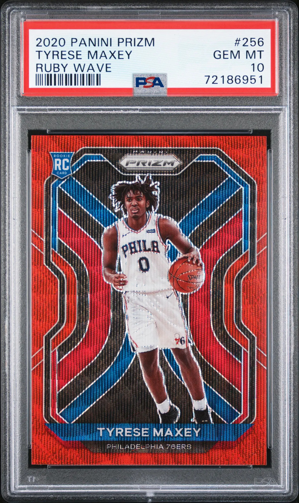 2020 Panini Prizm Tyrese Maxey #256 PSA 10 Ruby Wave Rookie 76ers