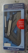 NEW 8 PIECE STAEDTLER GEOMETRY SET INCLUDES PROTRACTOR, COMPASS, RULER  OTHERS