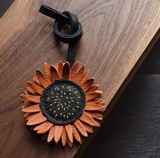 Handmade Sunflower Bag Charm Real Leather Keychain Handbag Accessories Xmas Gift