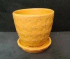 Vintage Shawnee Small Yellow Quilted Daisy Planter with Attached Sauceer
