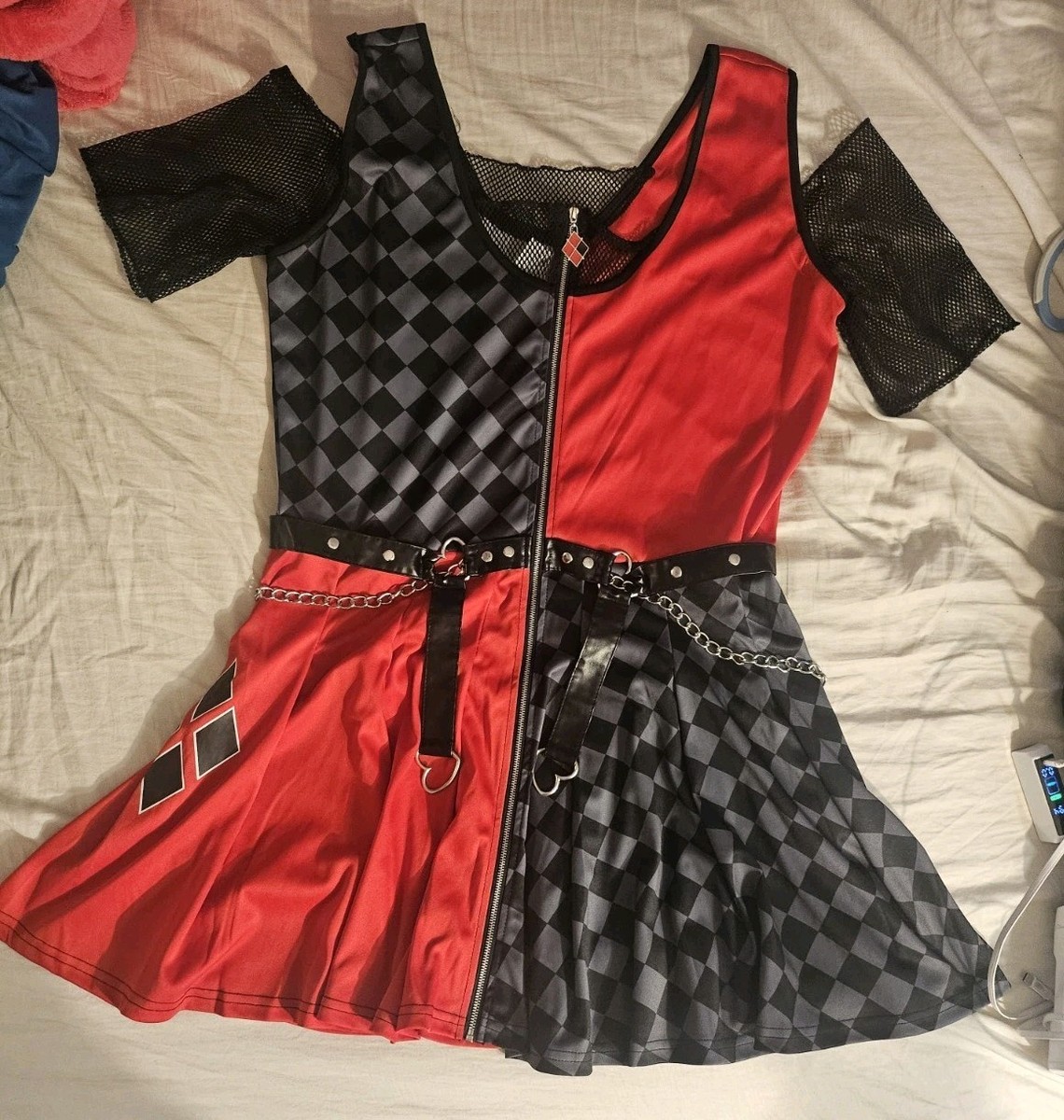 knee length dresses for ladies Harley Quinn Black And Red Halloween Costume Unitard