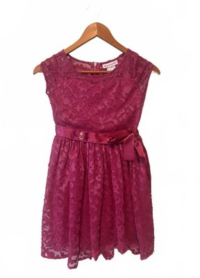 American Girl Size 10 Magenta Pink Lace Appliqué Party Dress Satin Bow Gem Belt