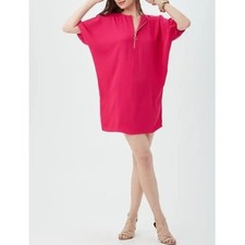 Trina Turk Zariah Petal Pink Half Zip Ring Pull Shift Dress Size M Made in USA