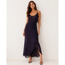 Vintage California Dynasty Purple Ruffled Midi Slip Dress Womens S/M 90s Sheer