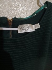 Eliza J Dark Green Knit Long Sleeve Midi Fit & Flare Dress Zip Round Neck Size L