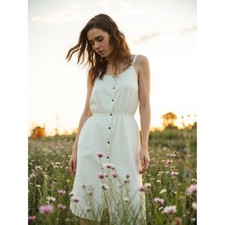 Old Navy Midi Sun Dress Sz XL White Button Front Linen Blend Resort Beachy